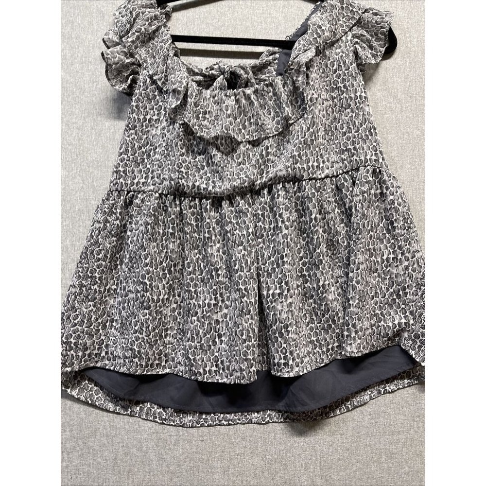 Banana Republic XL Sleeveless Blouse Black White Ruffle Drawstring Back